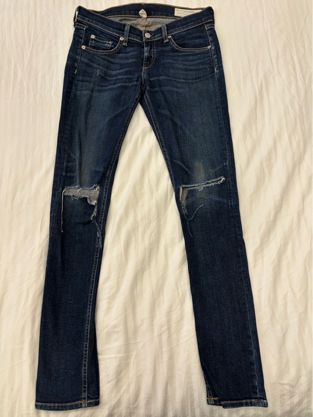 rag & bone Dark Blue Distressed Skinny Jeans